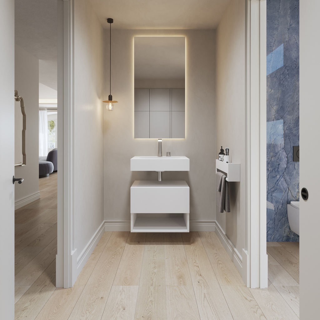 Ara Slim Mini Corian Wall hung Washbasin Glacier White Corian Overview