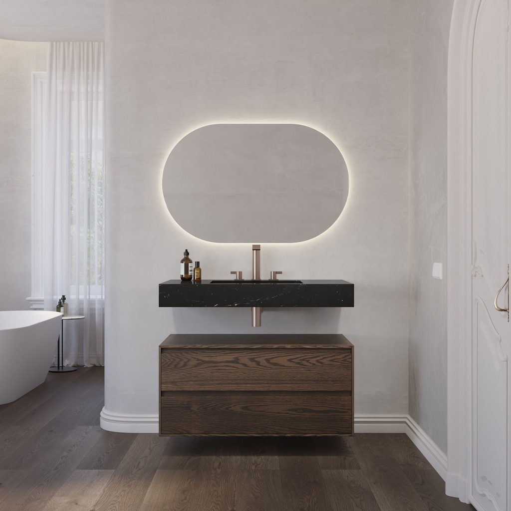 Hatysa Slim Marble Single Wall-Hung Washbasin Marquina Marble Front View