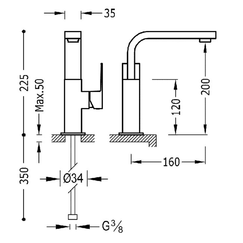 Deck-Mounted Single Lever Dual Use Tap - 106603 Tres TD