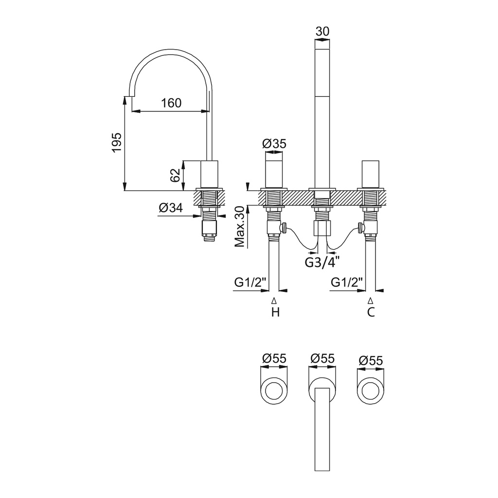 Deck-Mounted Washbasin Tap - 1892501 Bruma TD