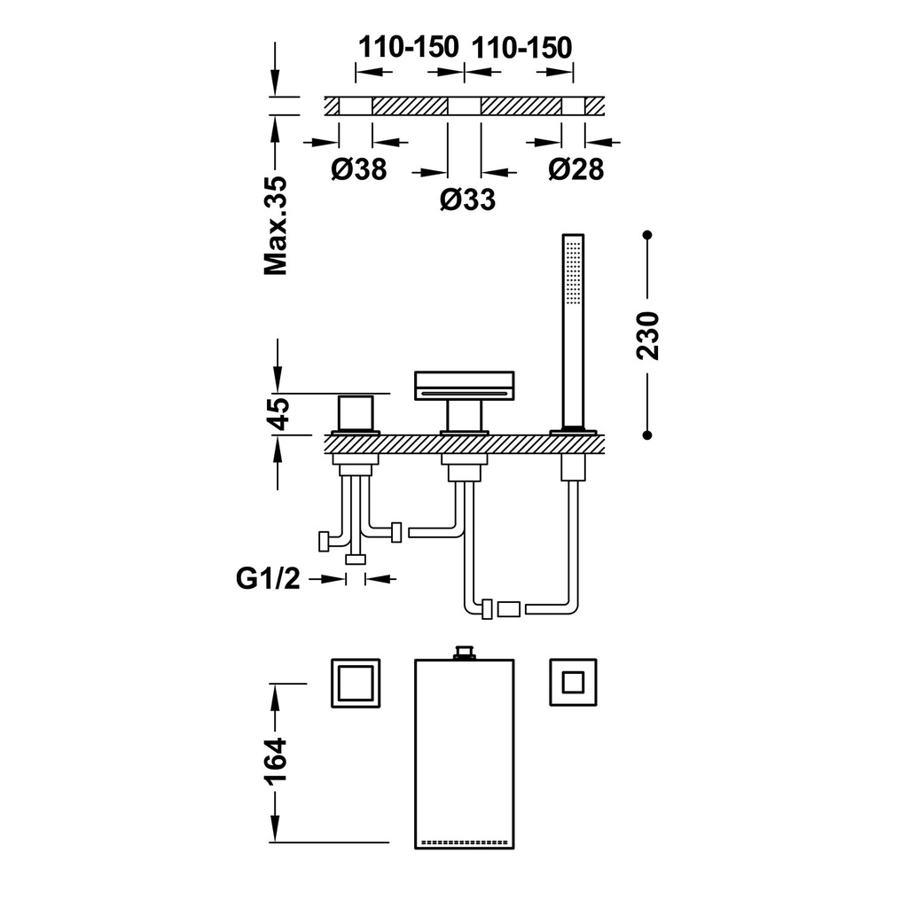 Deck-Mounted Single Lever Bathtub Tap - 10716102 Tres TD