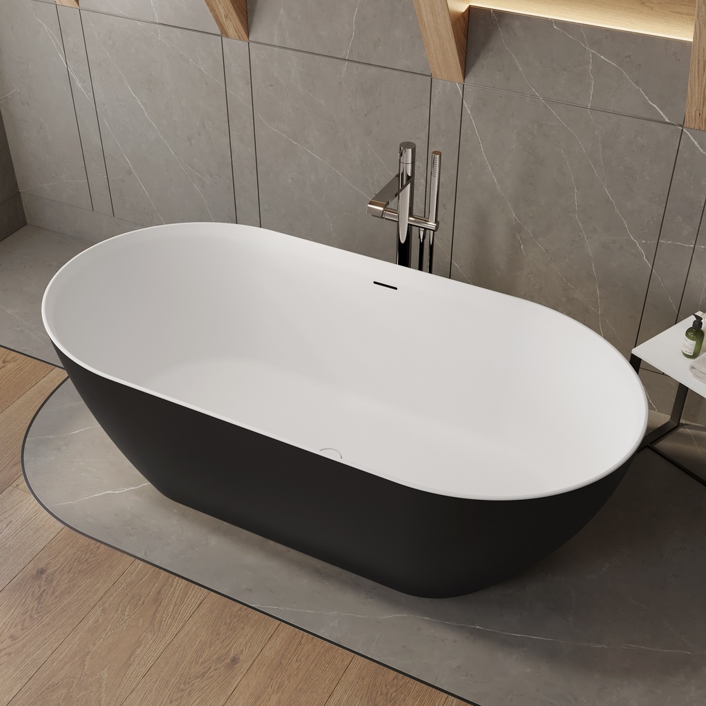 Ara Corian Design Freestanding Bathtub Black White 170 Side
