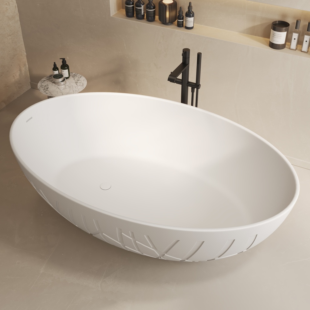 Bamboo Freestanding Bathtub White 170 Side