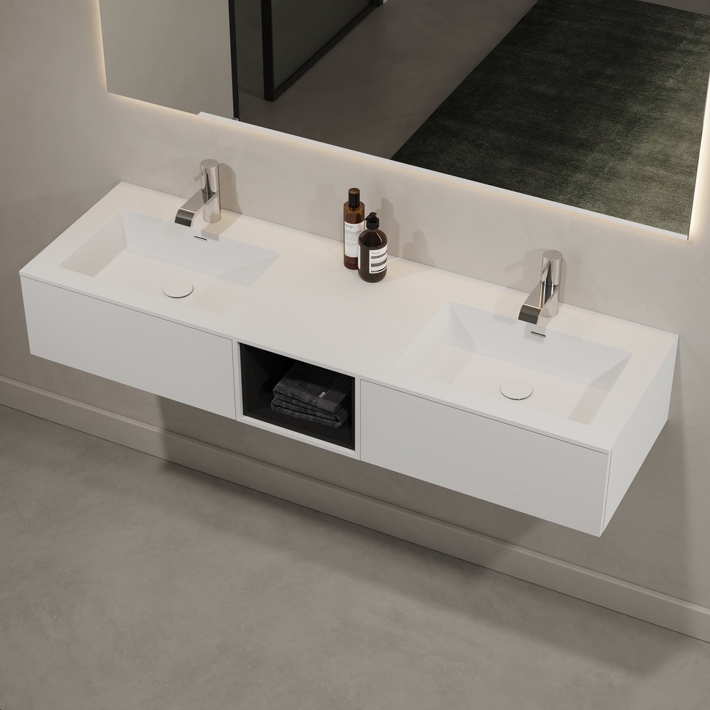 Dahlia Double Basin Wall hung Vanity Unit White 150  Side