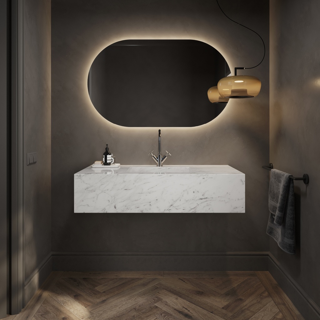 Andromeda Deep Marble Single Wall-Hung Washbasin Carrara Marble Front View