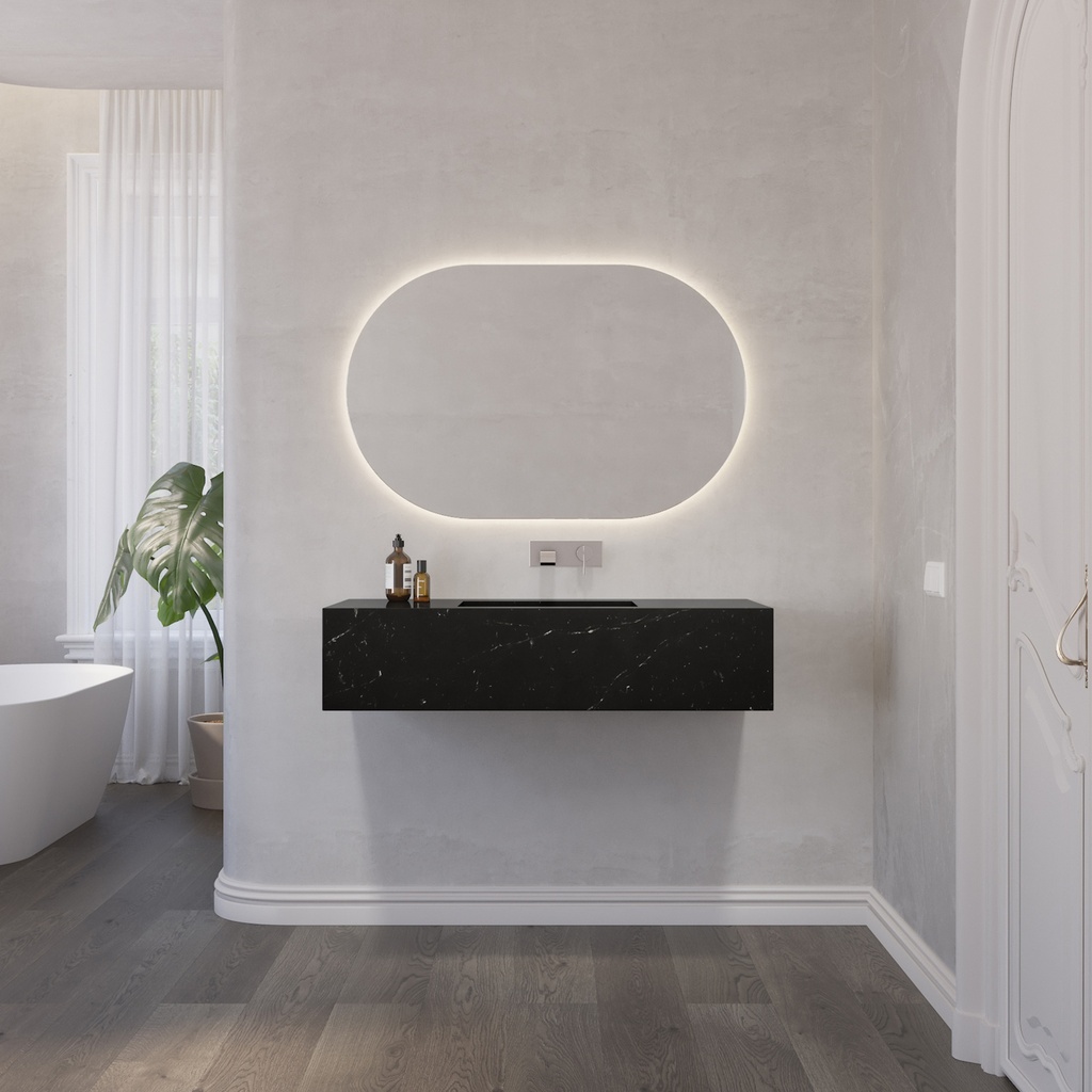 Andromeda Deep Marble Single Wall-Hung Washbasin Marquina Marble Front View