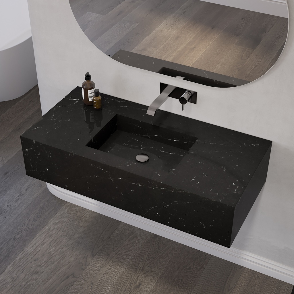 Andromeda Deep Marble Single Wall-Hung Washbasin Marquina Marble Side View