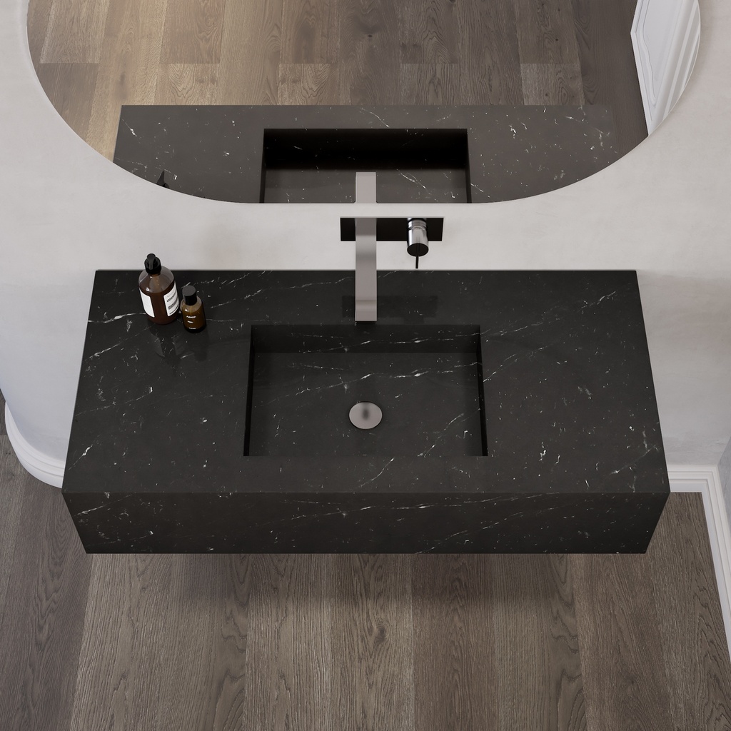 Andromeda Deep Marble Single Wall-Hung Washbasin Marquina Marble Top View