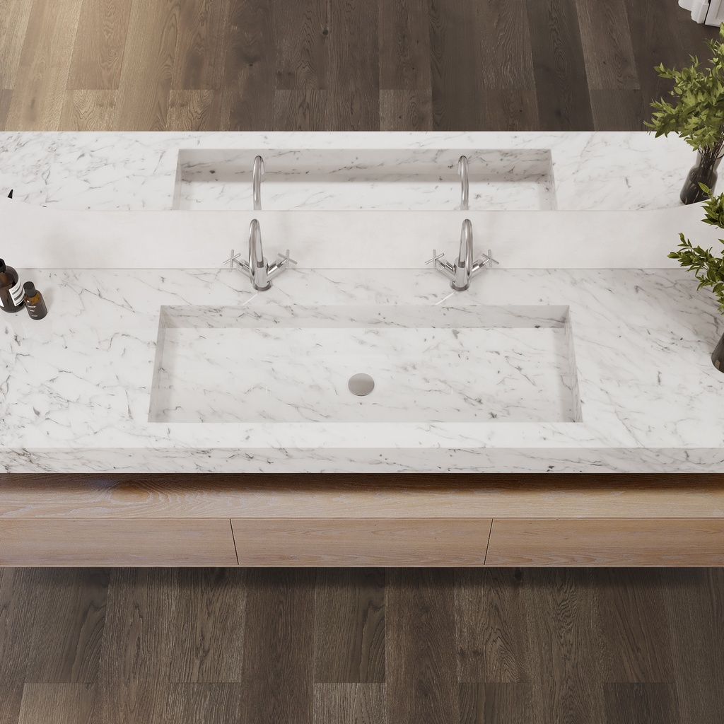 Andromeda Plus Slim Marble Wall-Hung Washbasin Carrara Marble Top View