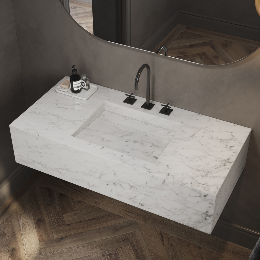 Cassiopeia Deep Marble Single Wall-Hung Washbasin Carrara Marble Side View