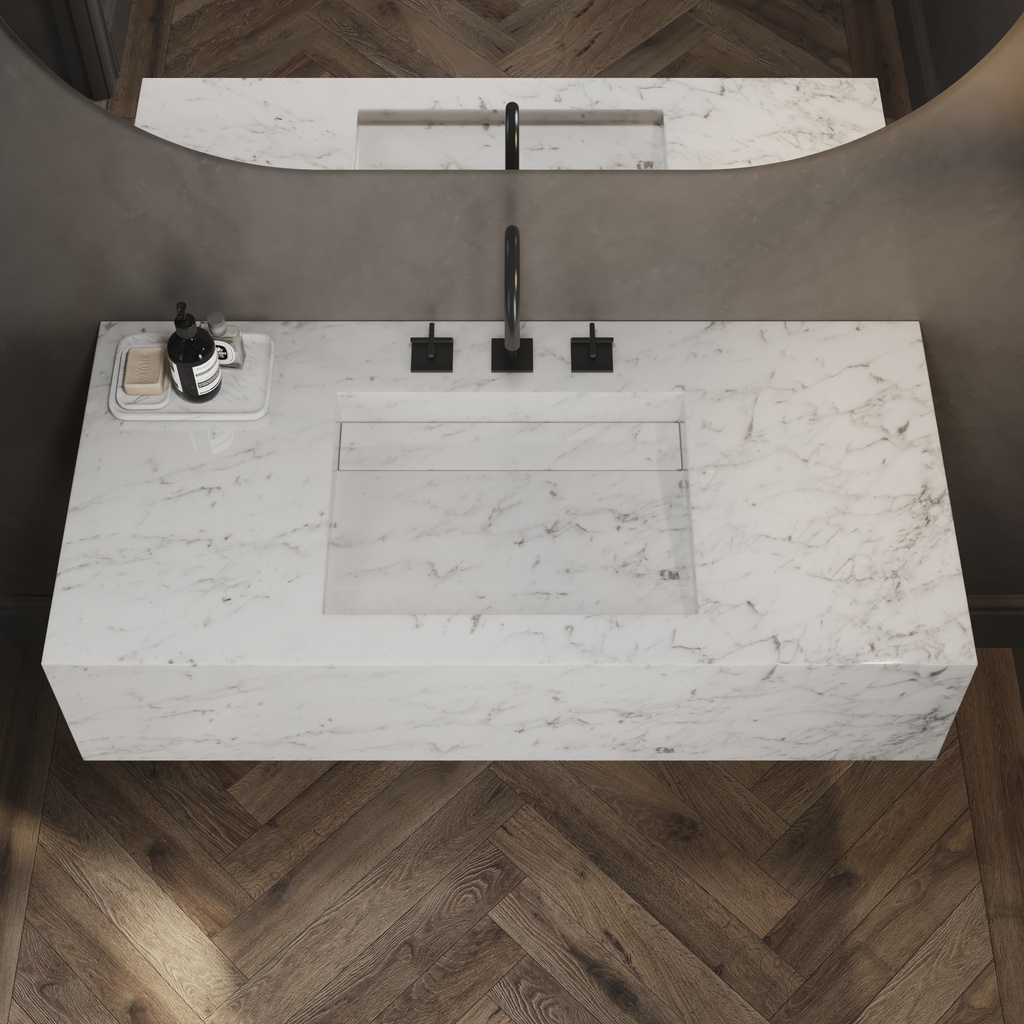 Cassiopeia Deep Marble Single Wall-Hung Washbasin Carrara Marble Top View