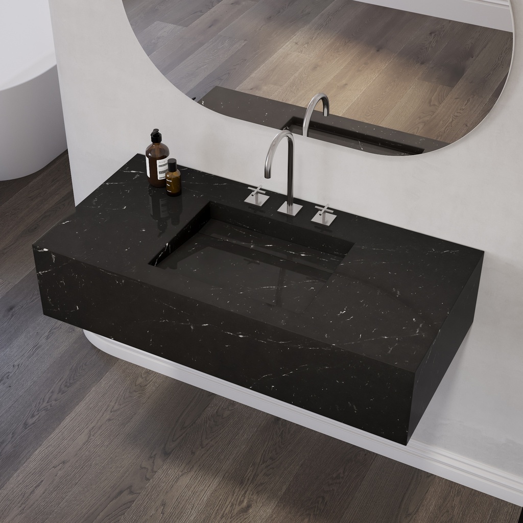 Cassiopeia Deep Marble Single Wall-Hung Washbasin Marquina Marble Side View