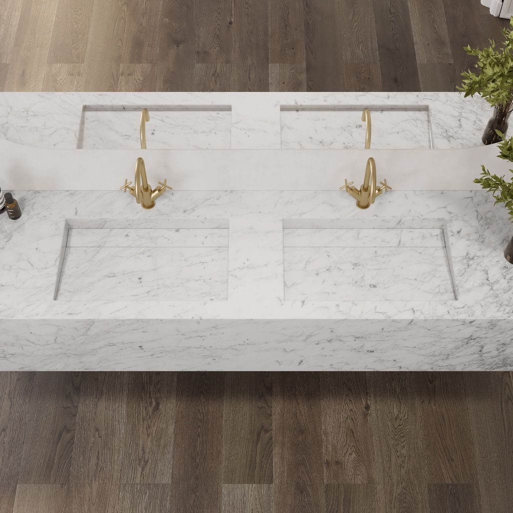 Cassiopeia Deep Marble Double Wall-Hung Washbasin Carrara Marble Top View