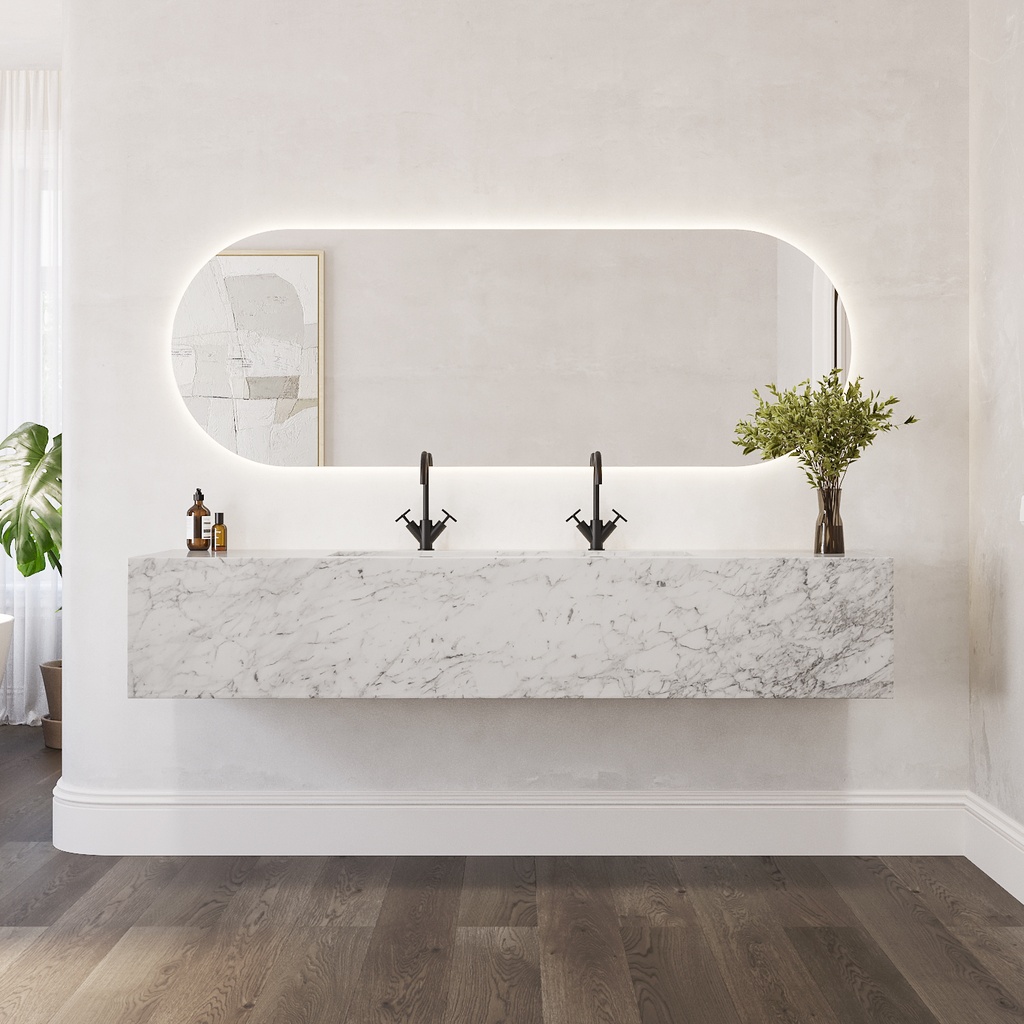 Cassiopeia Plus Deep Marble Wall-Hung Washbasin Carrara Marble Front View