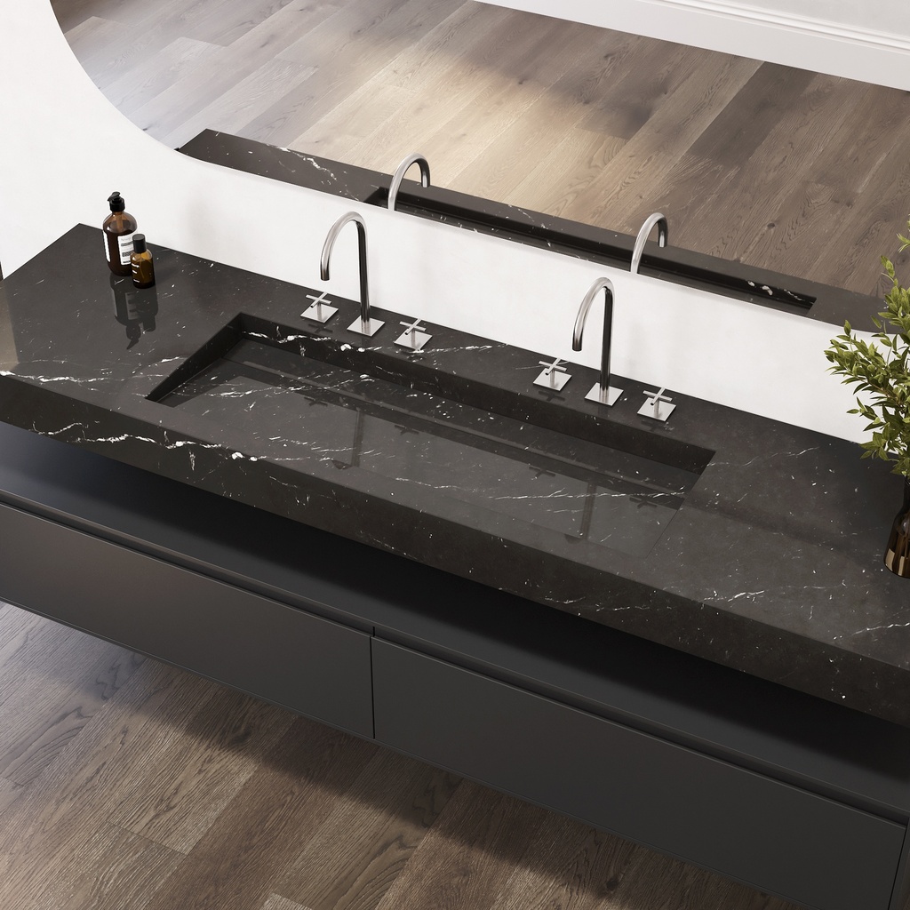 Cassiopeia Plus Slim Marble Wall-Hung Washbasin Marquina Marble Side View