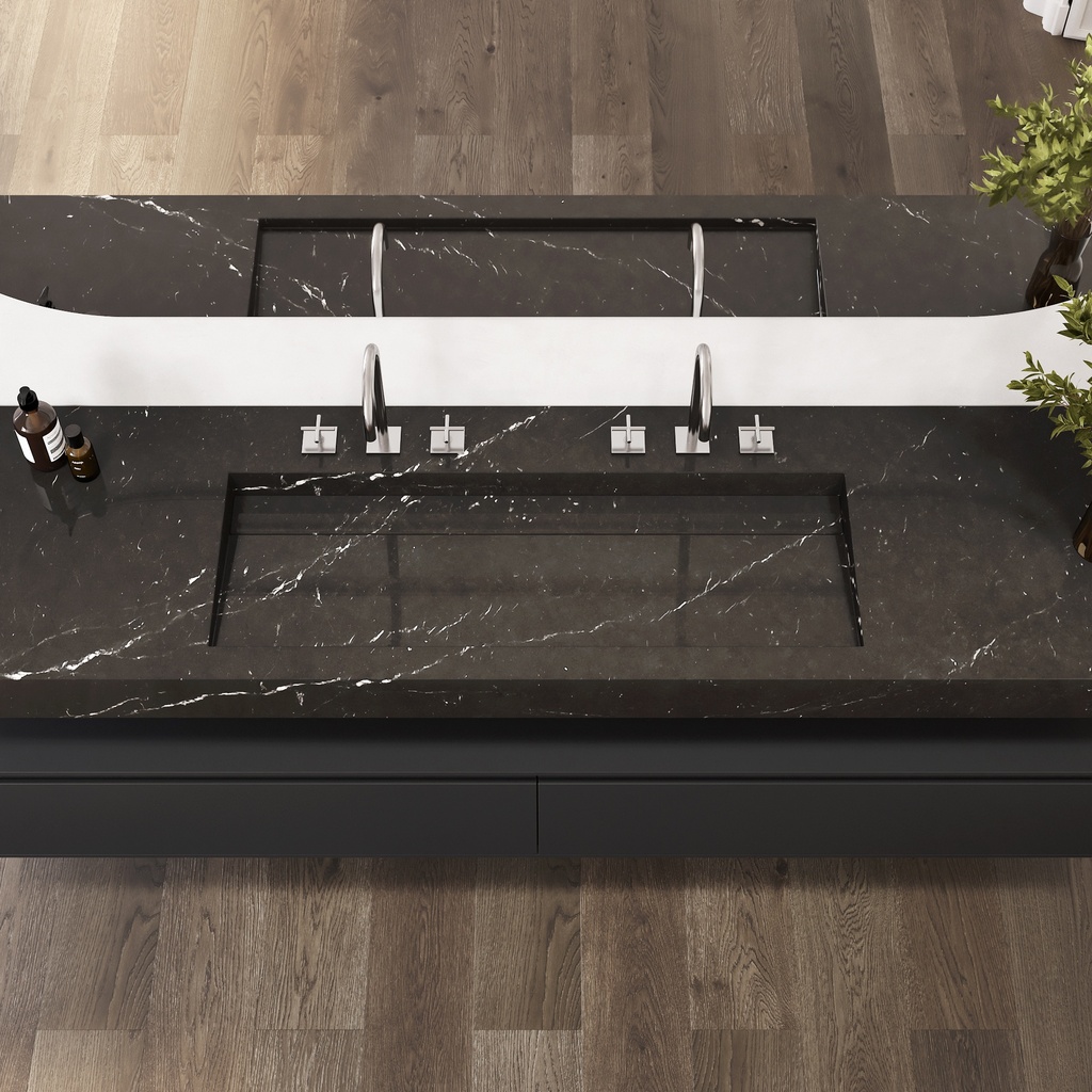 Cassiopeia Plus Slim Marble Wall-Hung Washbasin Marquina Marble Top View