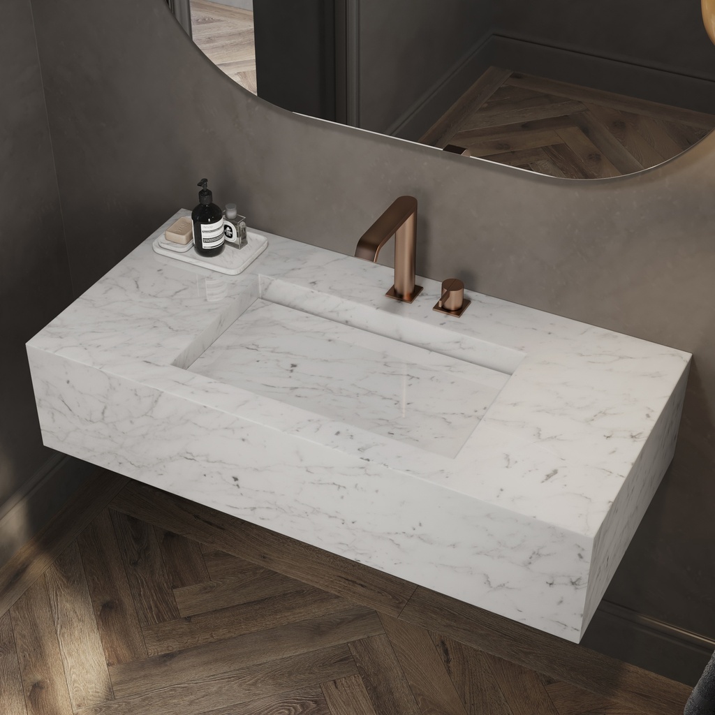 Gliese Deep Marble Single Wall-Hung Washbasin Carrara Marble Side View