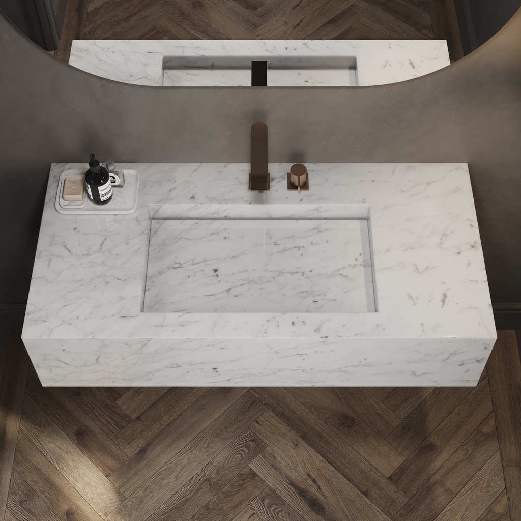 Gliese Deep Marble Single Wall-Hung Washbasin Carrara Marble Top View