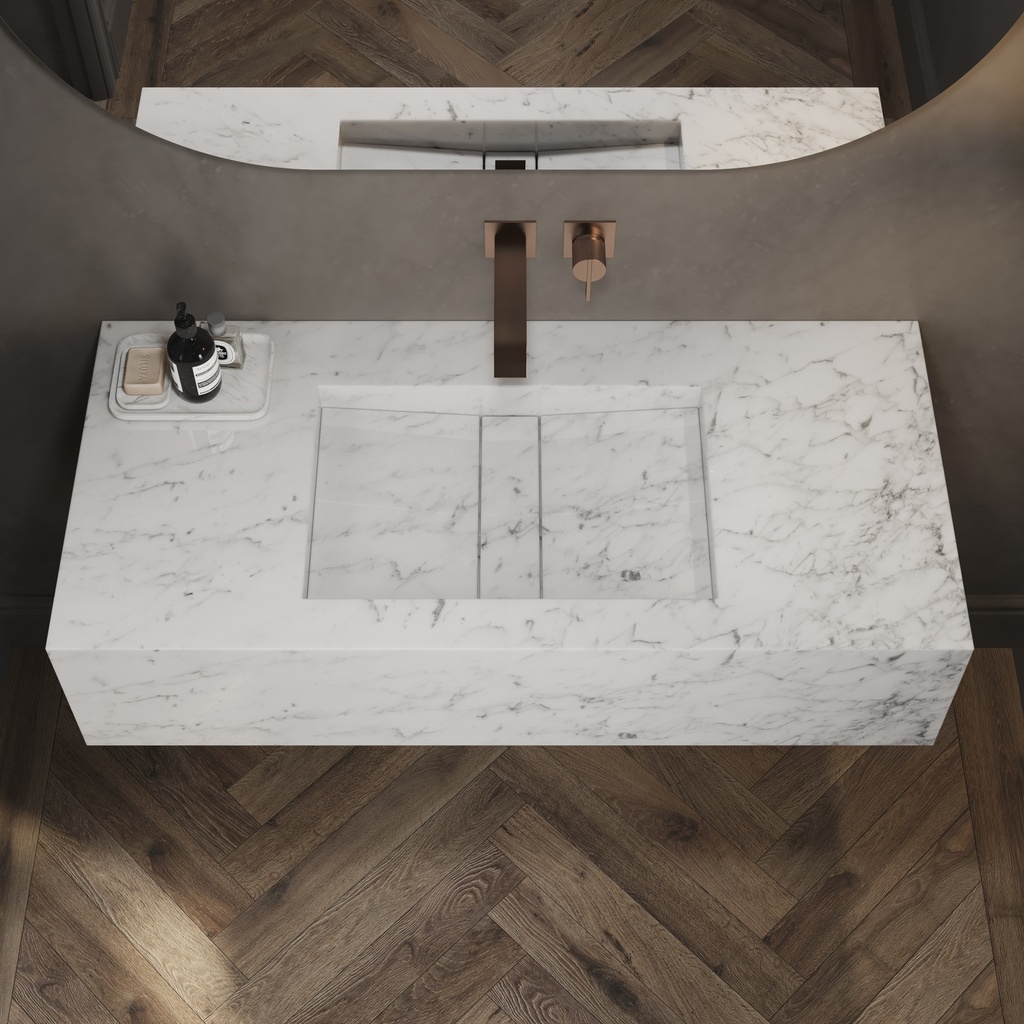 Hatysa Deep Marble Single Wall-Hung Washbasin Carrara Marble Top View