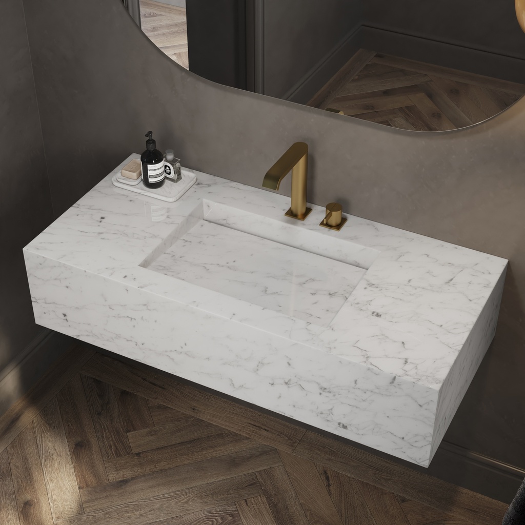 Sagitta Deep Marble Single Wall-Hung Washbasin Carrara Marble Side View