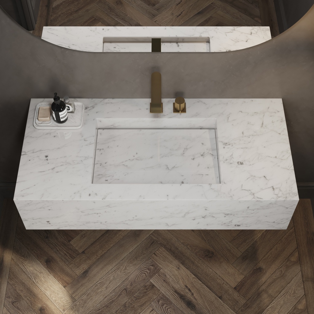 Sagitta Deep Marble Single Wall-Hung Washbasin Carrara Marble Top View