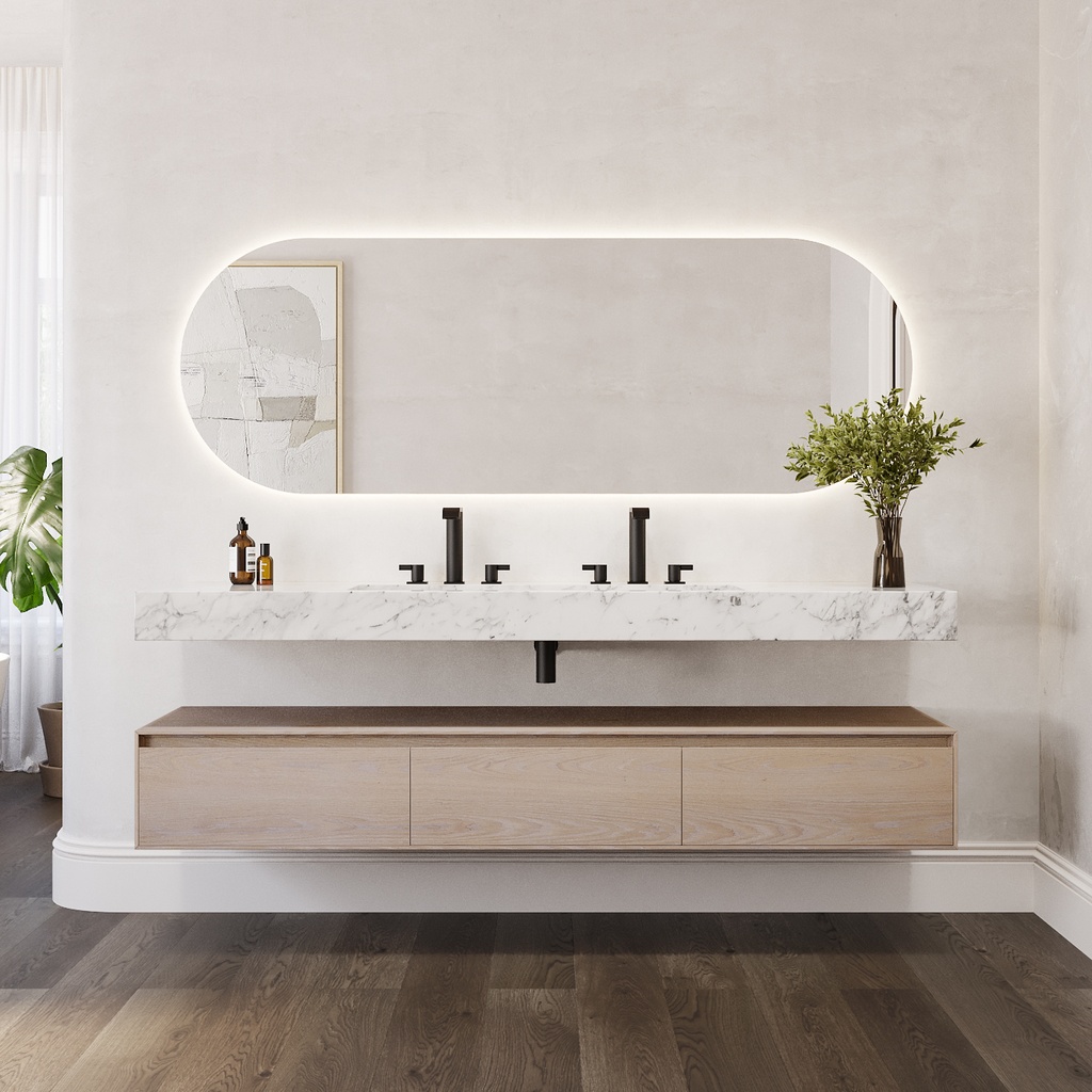 Sagitta Plus Slim Marble Wall-Hung Washbasin Carrara Marble Front View