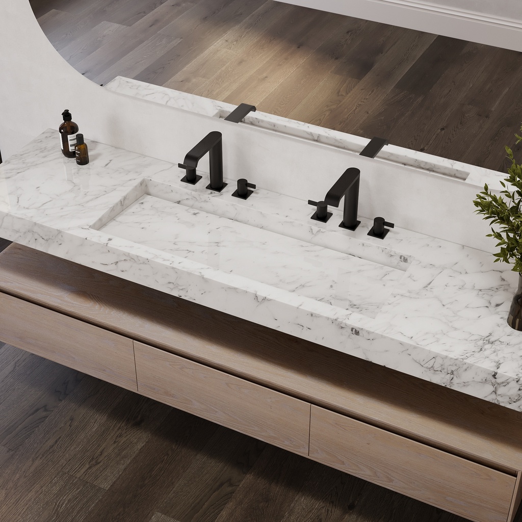 Sagitta Plus Slim Marble Wall-Hung Washbasin Carrara Marble Side View