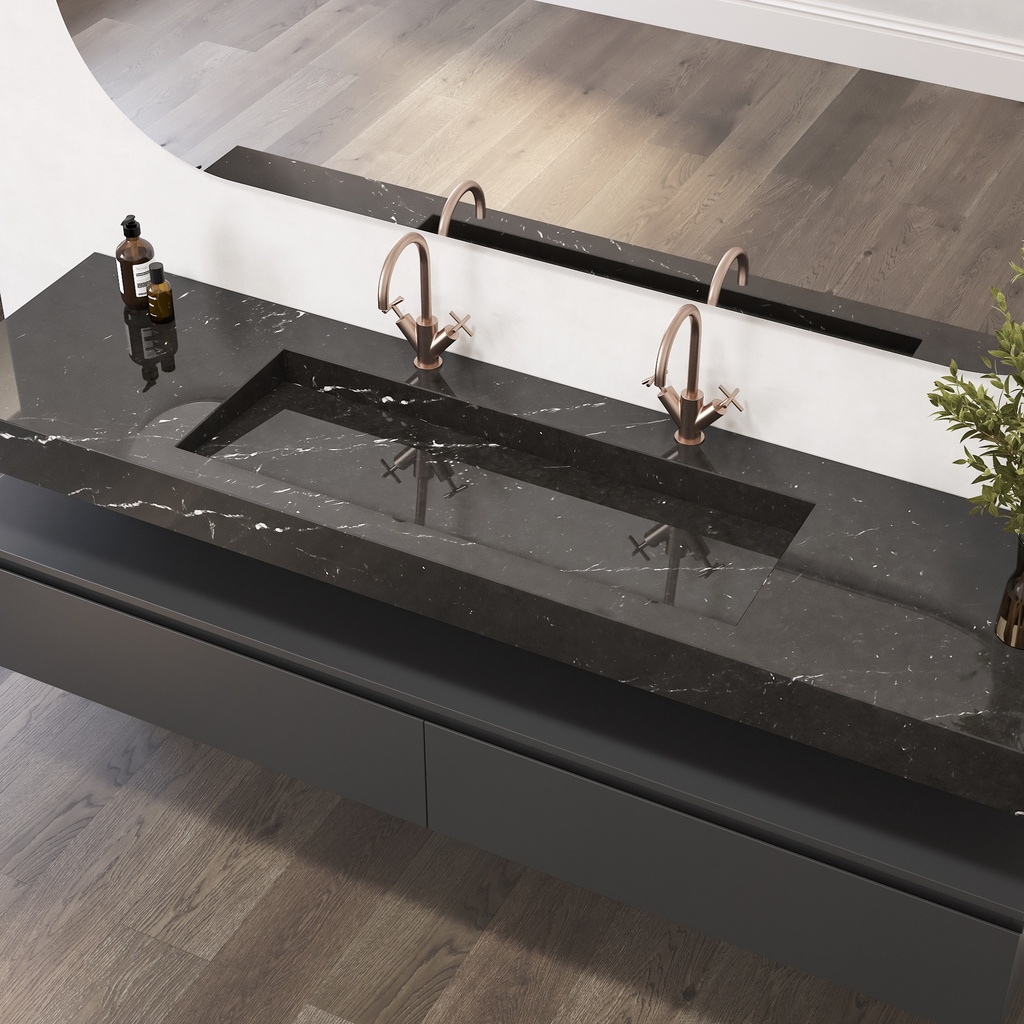 Sagitta Plus Slim Marble Wall-Hung Washbasin Marquina Marble Side View