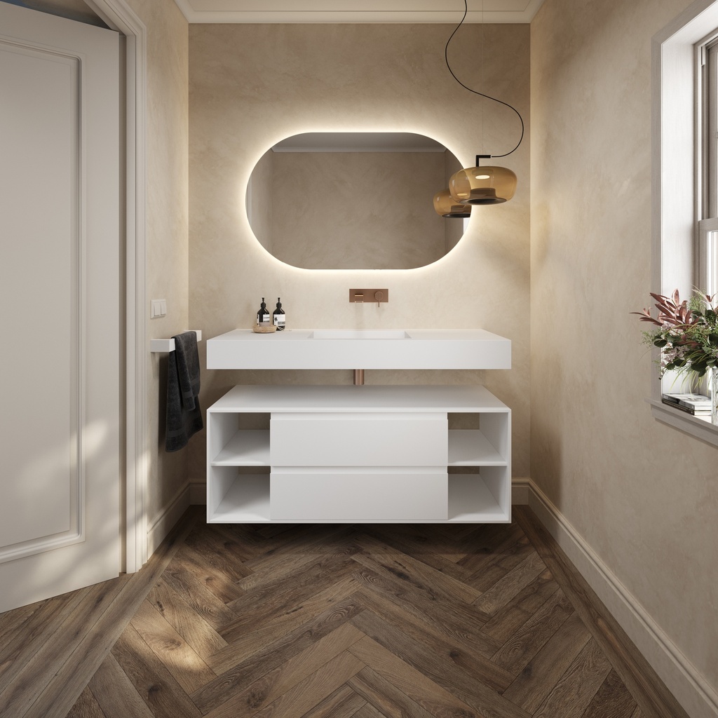 Apollo Classic Edge Bathroom Cabinet 2 Stacked Drawers 4 Shelves Comfort Size White Std handle Overview