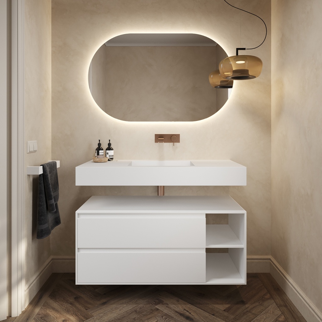 Apollo Classic Edge Bathroom Cabinet 2 Stacked Drawers 2 Shelves Comfort Size White Std handle Front