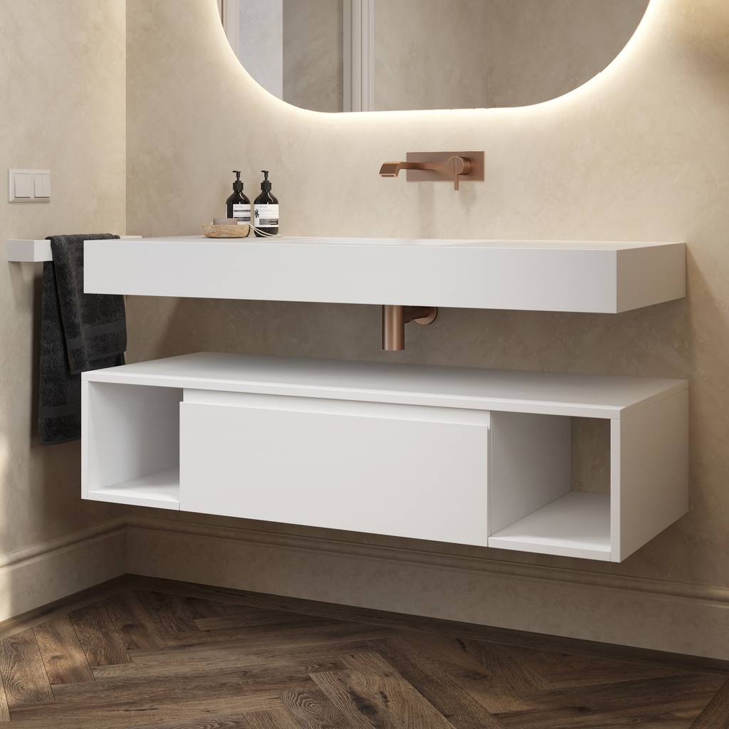 Apollo Classic Bathroom Cabinet 1 Drawer 2 Shelves Comfort Size White Std handle Side