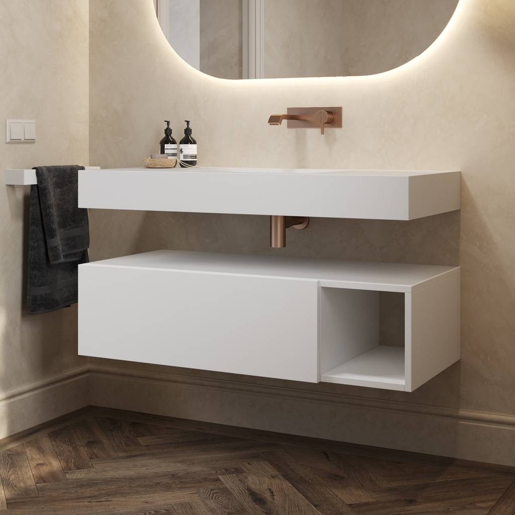 Apollo Classic Bathroom Cabinet 1 Drawer 1 Shelf Comfort Size White Push Pull Side