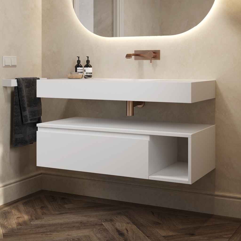 Apollo Classic Bathroom Cabinet 1 Drawer 1 Shelf Comfort Size White Std handle Side