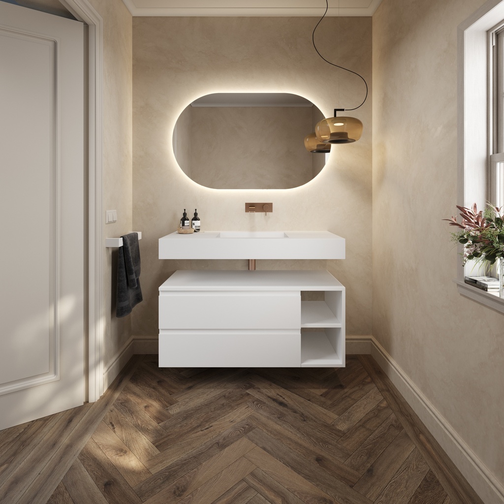 Apollo Classic Bathroom Cabinet 2 Stacked Drawers 2 Shelves Comfort Size White Std handle Overview