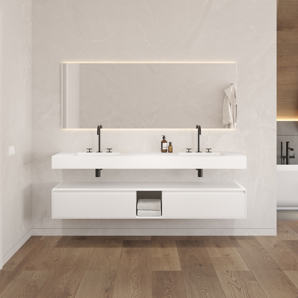 Artemis Classic Edge Bathroom Cabinet 2 Aligned Drawers 1 Shelf Luxe Size White Std handle Front