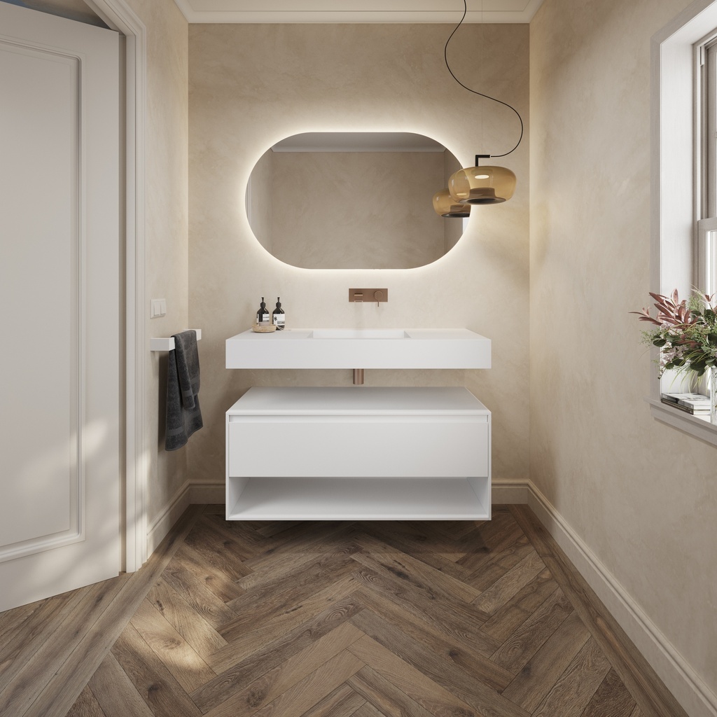 Athena Classic Edge Bathroom Cabinet 1 Drawer 1 Shelf Comfort Size White Std handle Overview