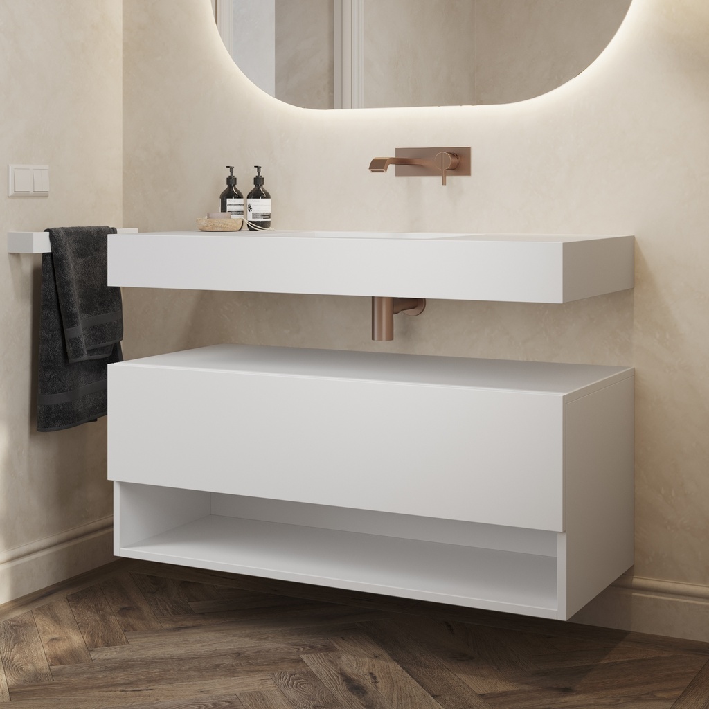 Athena Classic Bathroom Cabinet 1 Drawer 1 Shelf Comfort Size White Push Pull Side