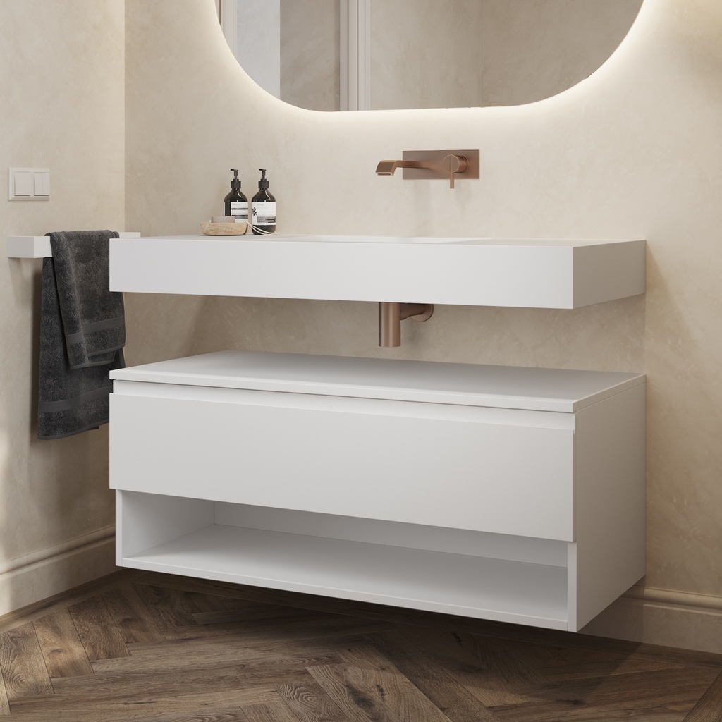 Athena Classic Bathroom Cabinet 1 Drawer 1 Shelf Comfort Size White Std handle Side