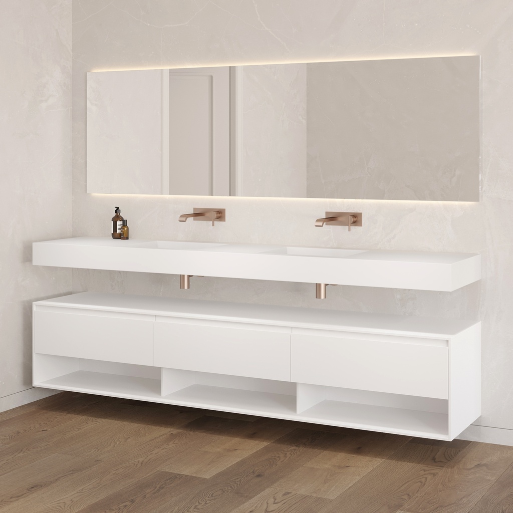 Athena Classic Edge Bathroom Cabinet 3 Aligned Drawers 1 Shelf Luxe Size White Std handle Side
