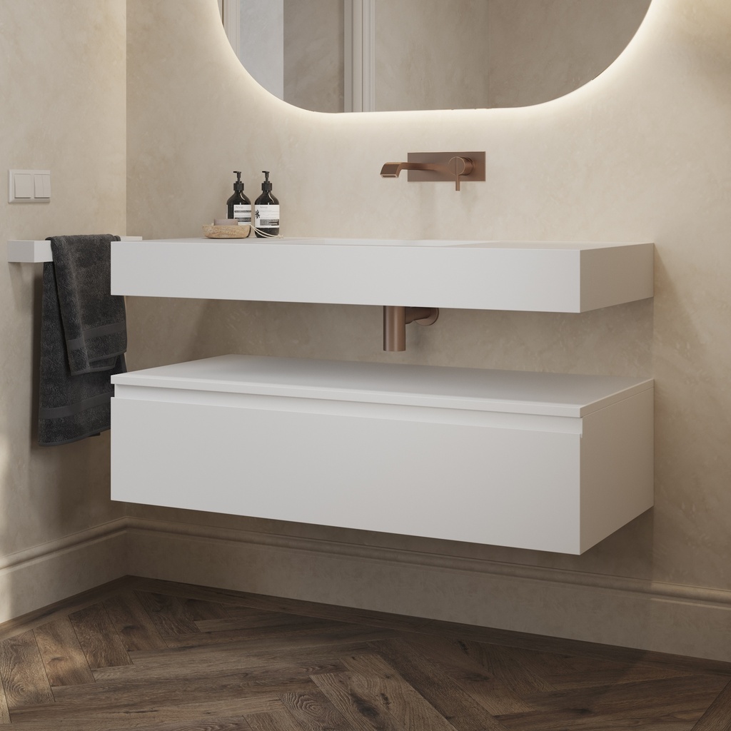 Gaia Classic Bathroom Cabinet 1 Drawer  White Std handle Side View