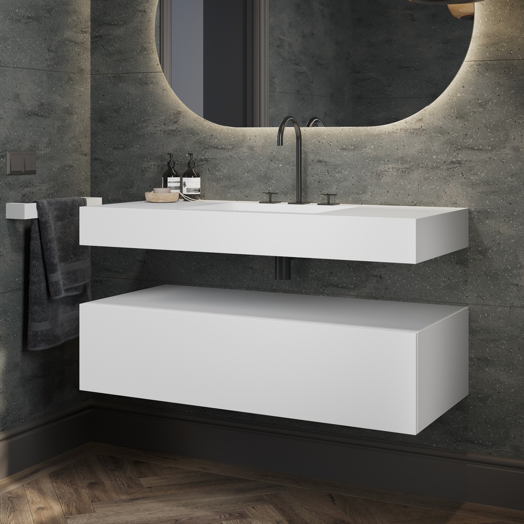Gaia Corian Bathroom Cabinet 1 Drawer  White Push Side View