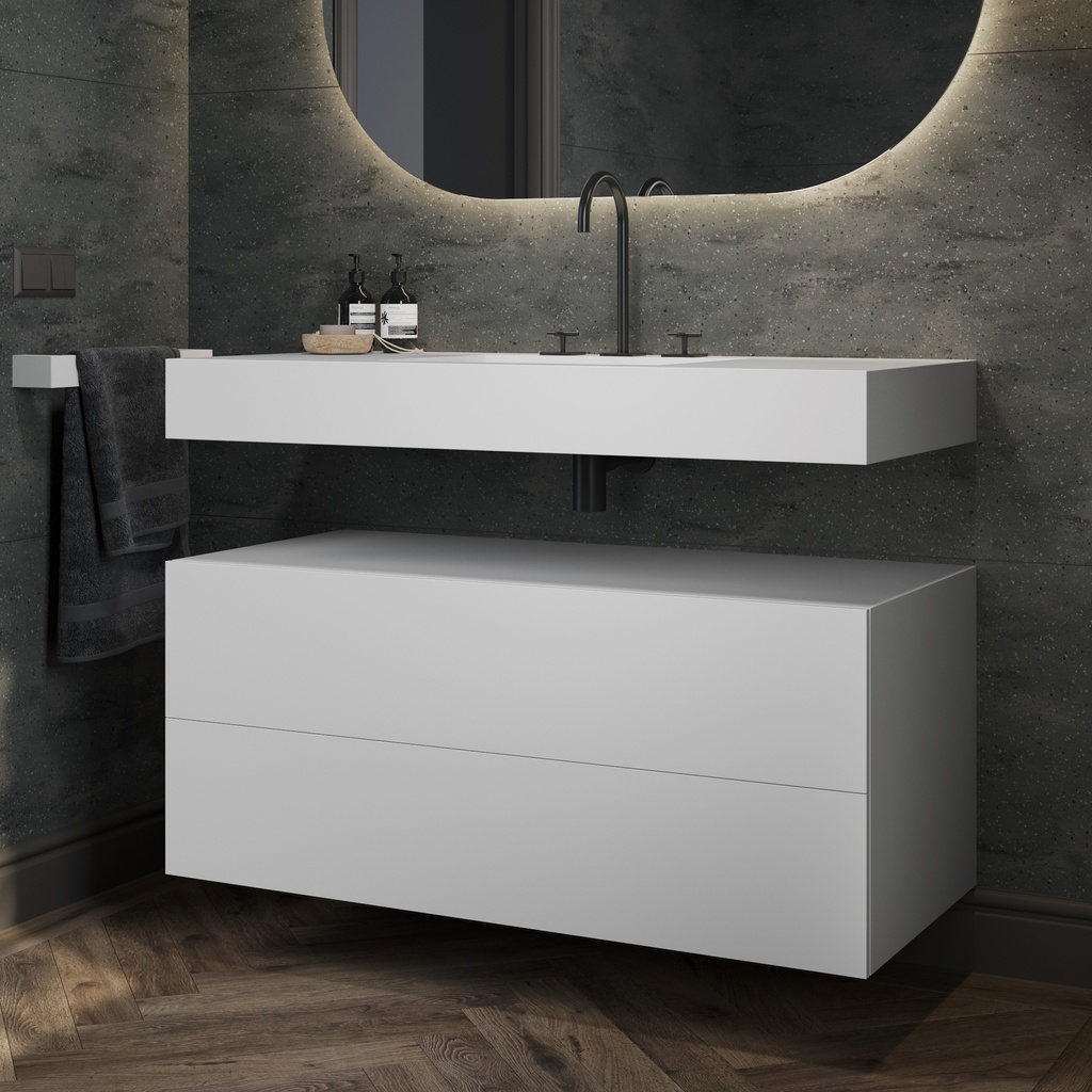 Gaia Corian Bathroom Cabinet 2 Stacked Drawers  White Push Side View