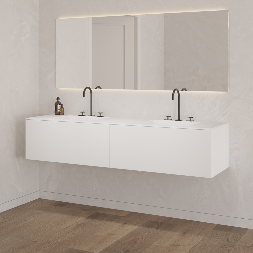 Gaia Classic Vanity Unit with Corian Basin 2 Aligned Drawers Luxe Size White Push Side View