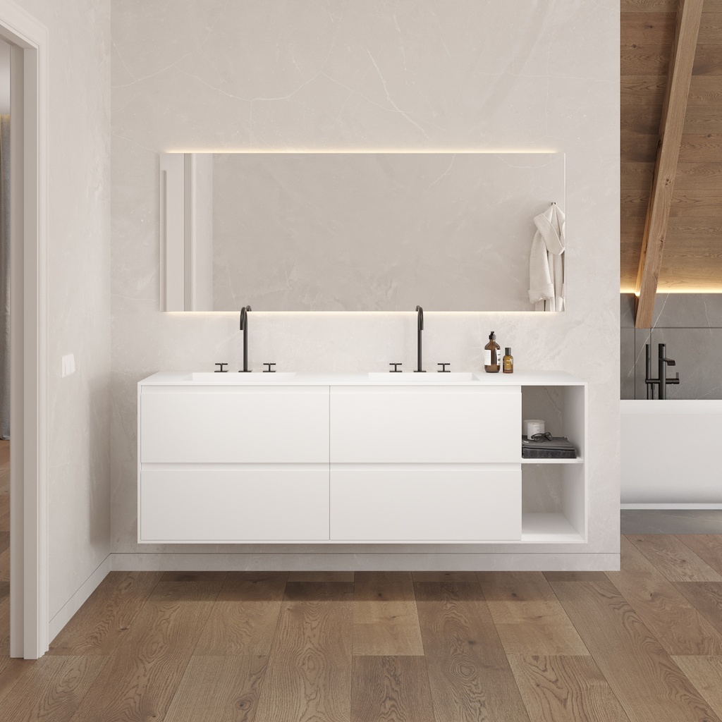 Apollo Classic Edge Vanity Unit with Corian Basin 4 Drawers 2 Shelves Luxe Size White Std handle Front