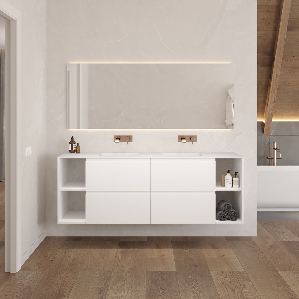 Apollo Classic Vanity Unit with Corian Basin 4 Drawers 4 Shelves Luxe Size White Std handle Front