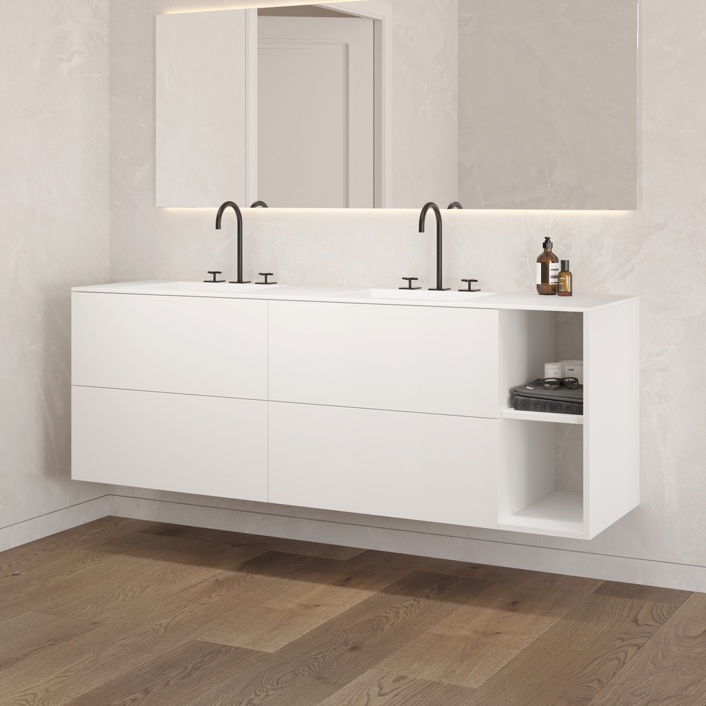 Apollo Classic Vanity Unit with Corian Basin 4 Drawers 2 Shelves Luxe Size White Push Pull Side