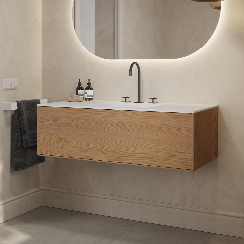 Gaia Wood Edge Vanity Unit with Corian® Basin 1 Drawer Pure Push Side View