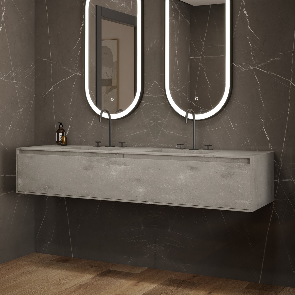 Gaia Corian Edge Vanity Unit with Corian Basin 2 Aligned Drawers Luxe Size Ash_Aggregates Std handle Side View