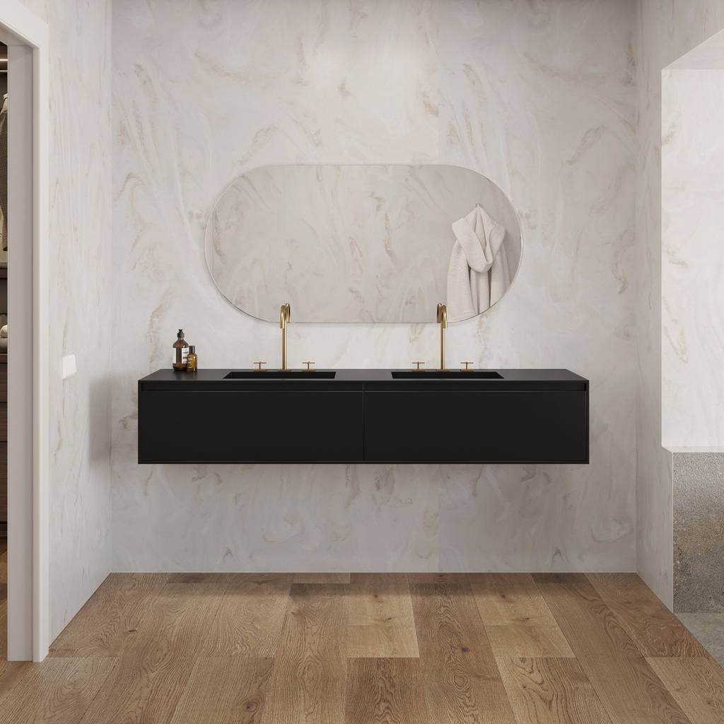 Gaia Corian Edge Vanity Unit with Corian Basin 2 Aligned Drawers Luxe Size Deep_Nocturne Std handle Front View