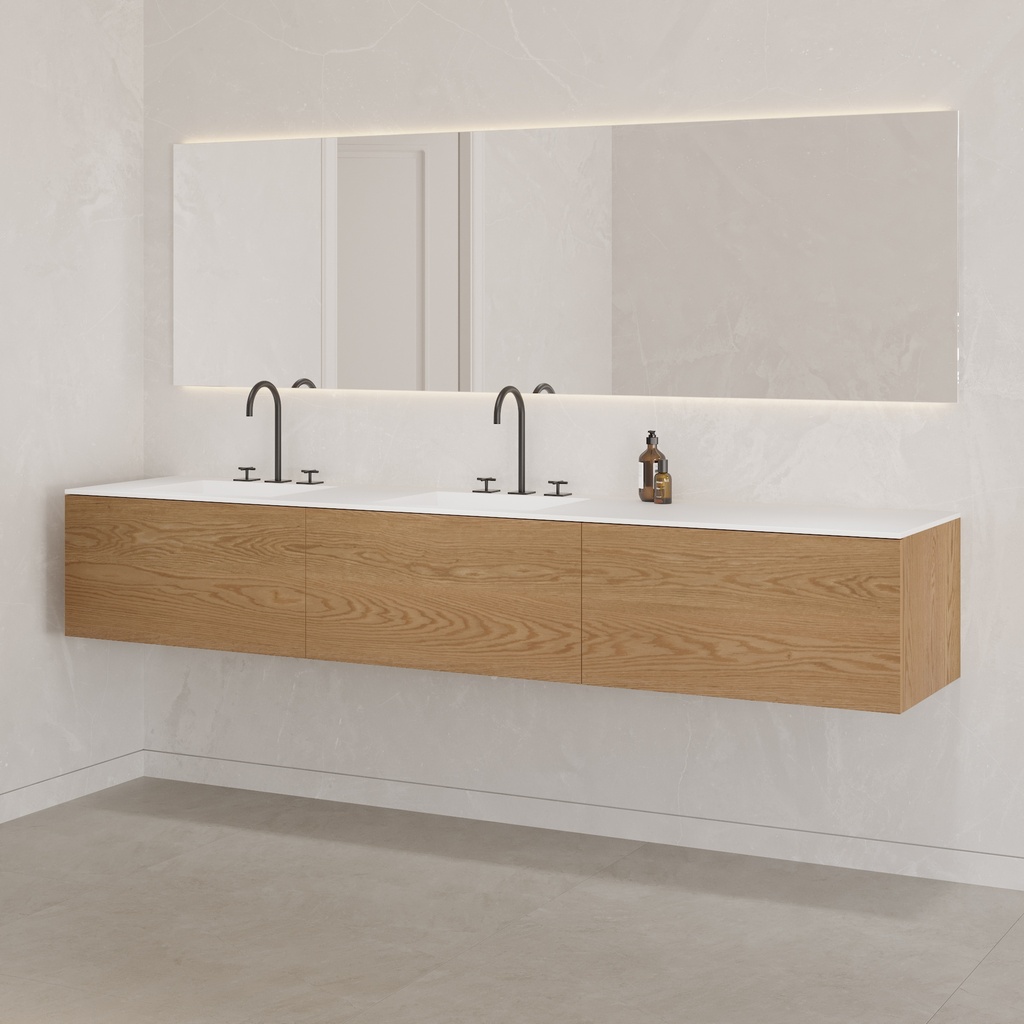 Gaia Wood Vanity Unit with Corian® Basin 3 Aligned Drawers Luxe Size Pure Push Side View